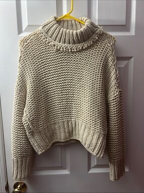 Free People Chunky Knit Crop Turtleneck Sweater | Oatmeal Cream | Size S/P